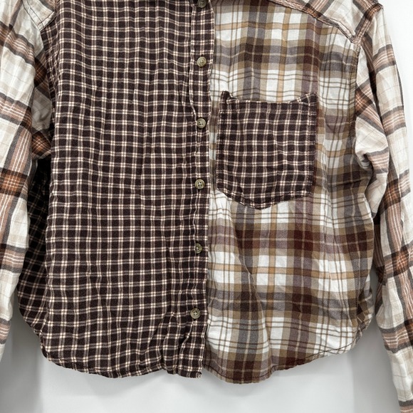 American Eagle Outfitters Plaid Patchwork Long‎ Sleeve Button Up Women Small - Picture 3 of 9